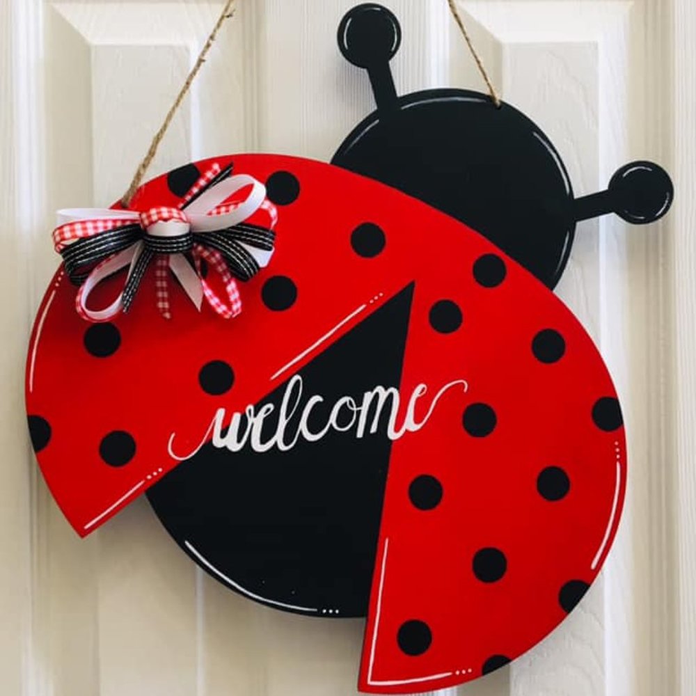 Hand Painted Wooden Ladybug Door Hanger/Wreath
